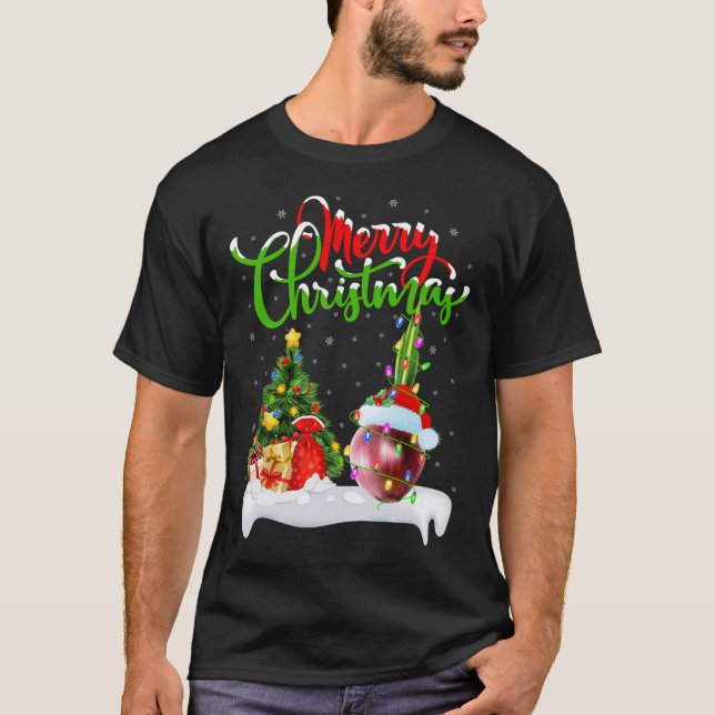 Xmas Tremlicht Weihnachtsmannmütze Gemüsezwiebeln  T-Shirt (Vorderseite)