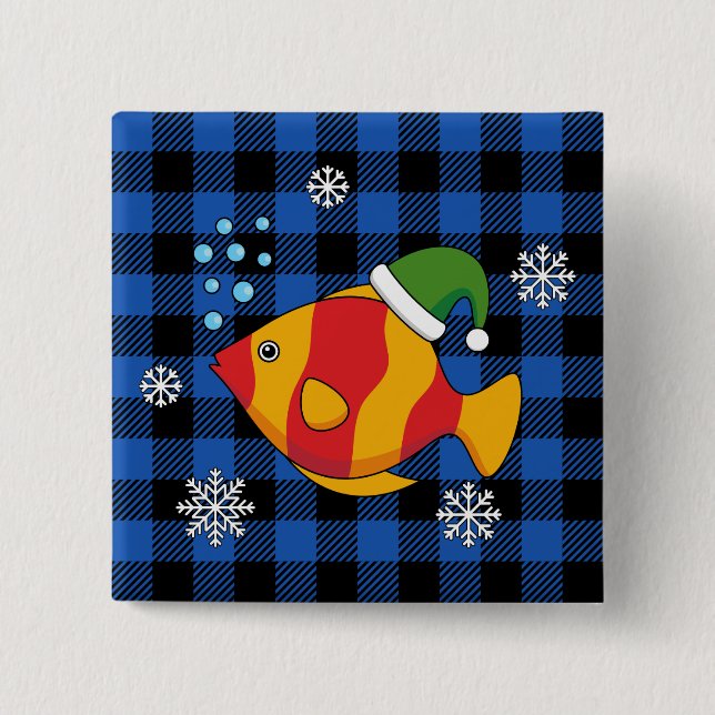 Xmas Tropischer Cartoon auf Blue Buffalo Muster Button (Vorderseite)