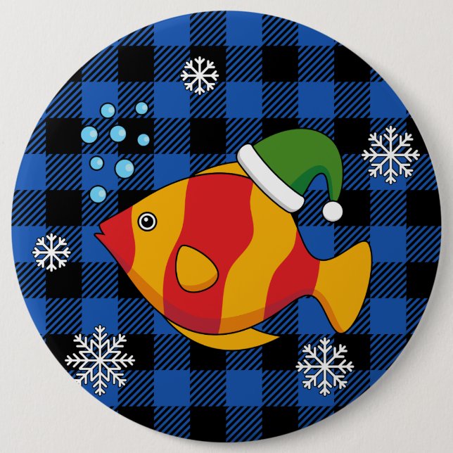 Xmas Tropischer Cartoon auf Blue Buffalo Muster Button (Vorderseite)
