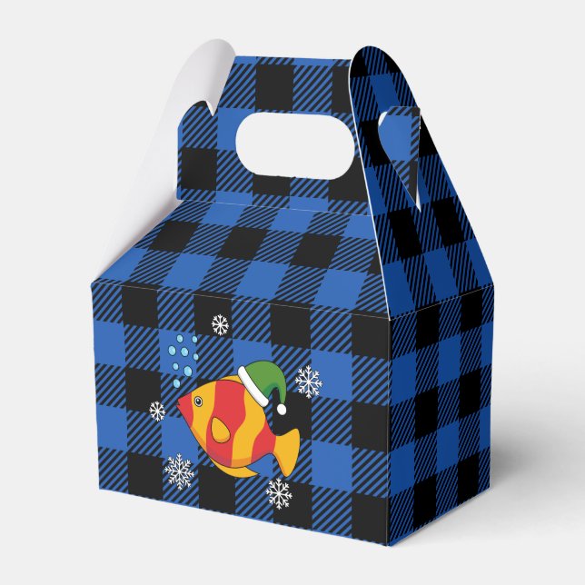 Xmas Tropischer Cartoon auf Blue Buffalo Muster Geschenkschachtel (Vorderseite)