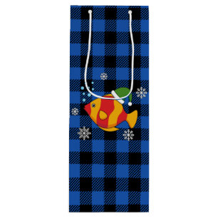 Xmas Tropischer Cartoon auf Blue Buffalo Muster Geschenktüte Für Weinflaschen