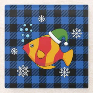Xmas Tropischer Cartoon auf Blue Buffalo Muster Glasuntersetzer