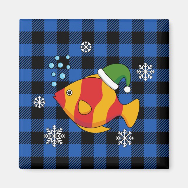Xmas Tropischer Cartoon auf Blue Buffalo Muster Magnet (Vorne)