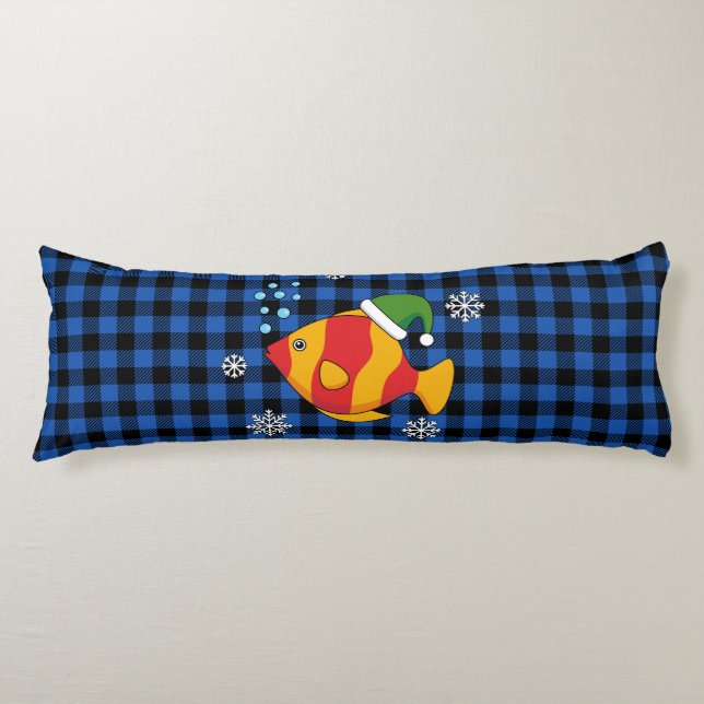 Xmas Tropischer Cartoon auf Blue Buffalo Muster Seitenschläferkissen (Vorderseite)
