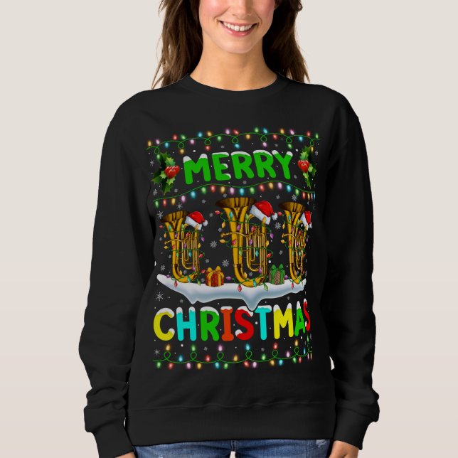 Xmas Tuba Lighting Weihnachtsmannmütze Frohe Weihn Sweatshirt (Vorderseite)