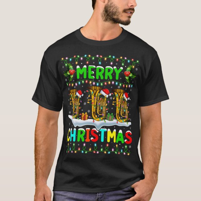 Xmas Tuba Lighting Weihnachtsmannmütze Frohe Weihn T-Shirt (Vorderseite)
