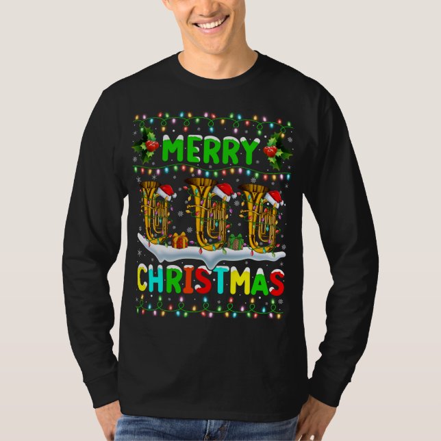 Xmas Tuba Lighting Weihnachtsmannmütze Frohe Weihn T-Shirt (Vorderseite)