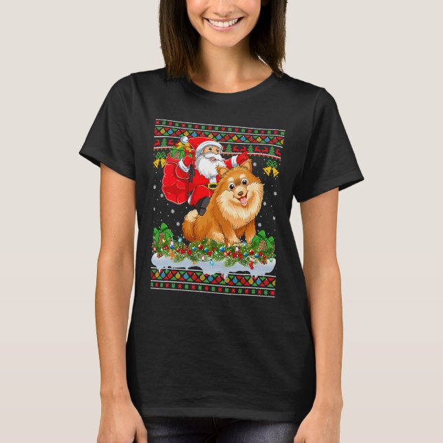 Xmas Ugly Santa Riding Spitz T-Shirt (Vorderseite)