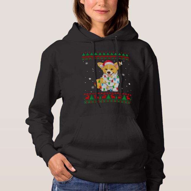 Xmas Ugly Sweater Christmas Lights Corgi Dog Lover Hoodie (Vorderseite)