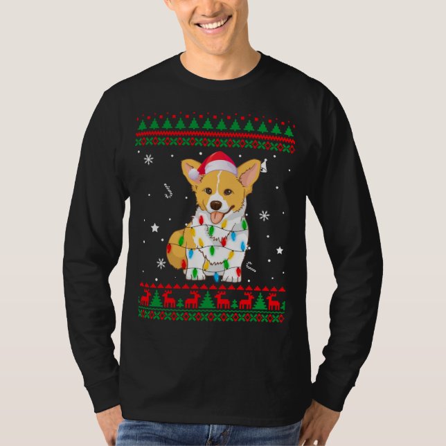 Xmas Ugly Sweater Christmas Lights Corgi Dog Lover T-Shirt (Vorderseite)