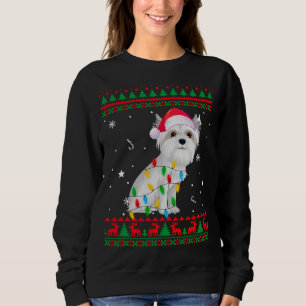 Xmas Ugly Sweater Christmas Lights Maltese Dog Lov Sweatshirt
