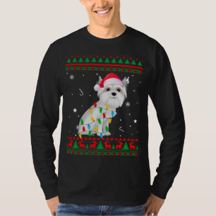 Xmas Ugly Sweater Christmas Lights Maltese Dog Lov T-Shirt