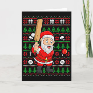 Xmas Ugly Sweater Style Santa Playing Cricket Chri Karte