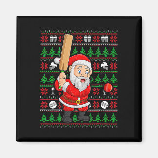 Xmas Ugly Sweater Style Santa Playing Cricket Chri Magnet