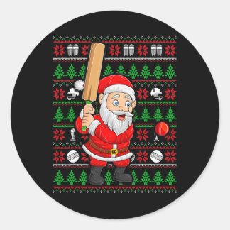 Xmas Ugly Sweater Style Santa Playing Cricket Chri Runder Aufkleber