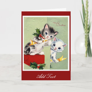 Xmas Vintag Card Frohe Weihnachtskätzchen 2 Feiertagskarte