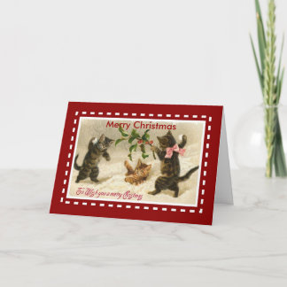 Xmas Vintag Card Frohe Weihnachtskätzchen Feiertagskarte