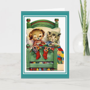 Xmas Vintage Karte frohe Weihnachts-Kitten-Hund