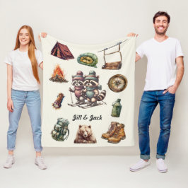 Xmas Vintager Skipass Raccoon Outdoor White Fleecedecke