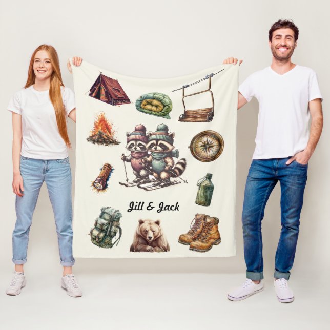 Xmas Vintager Skipass Raccoon Outdoor White Fleecedecke (Beispiel)