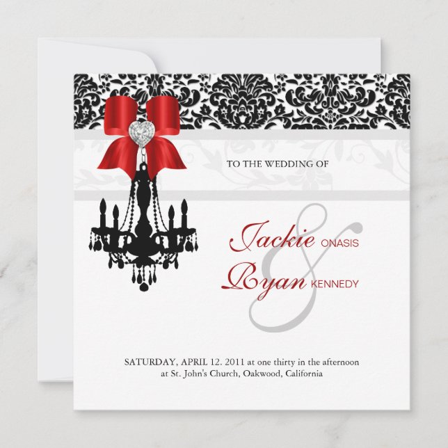 Xmas Wedite Invite Chandelier Schwarz-weiß Damask Save The Date (Vorderseite)