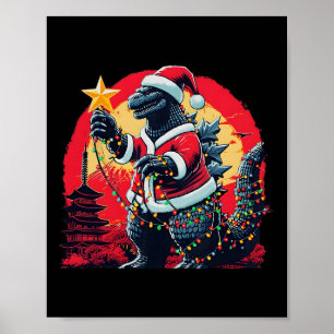 Xmas Weihnachten Santazilla Lustiges Urlaubsmonste Poster