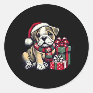 Xmas Weihnachtsmannmütze English Bulldog 1 Runder Aufkleber