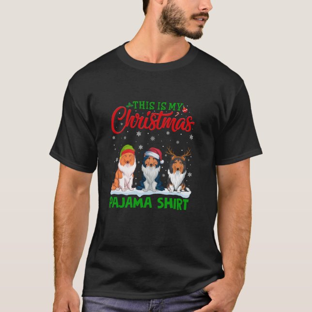 Xmas Weihnachtsmannmütze Reindeer Rough Collie Dog T-Shirt (Vorderseite)
