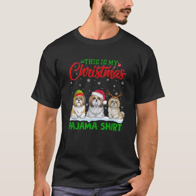 Xmas Weihnachtsmannmütze Reindeer Shih Tzu Dog Chr T-Shirt (Vorderseite)