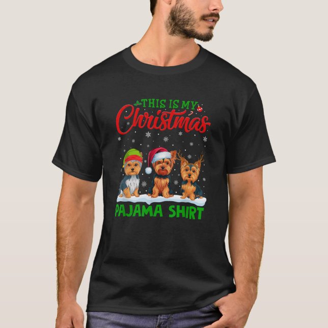 Xmas Weihnachtsmannmütze Reindeer Yorkshire Terrie T-Shirt (Vorderseite)