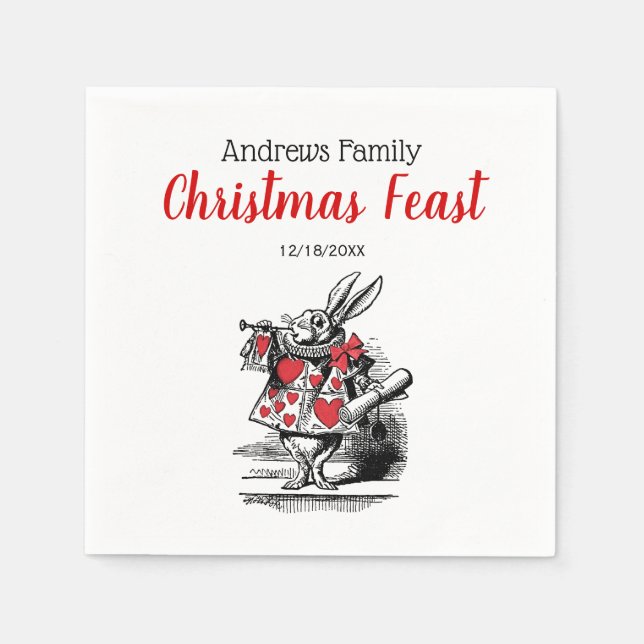 Xmas White Rabbit Trumpeter-Alice im Wunderland Serviette (Vorderseite)