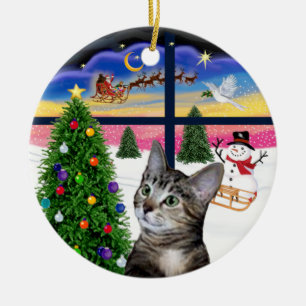 Xmas Window - Brown Tabby Tiger Cat Keramik Ornament