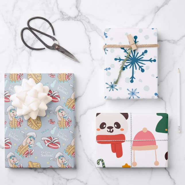 Xmas Wrapping Paper Flat Sheet Set 3 Geschenkpapier Set (Vorderseite)