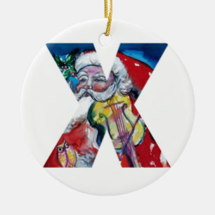 XMAS X SCHREIBEN /SANTA CLAUS MIT VIOLIN MONOGRAMM KERAMIKORNAMENT