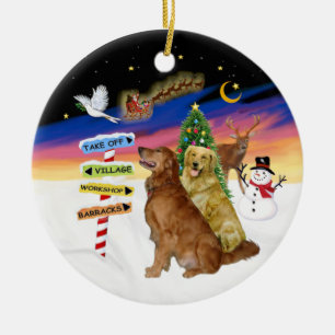 Xmas Zeichen - Zwei goldene Retrievers Keramikornament