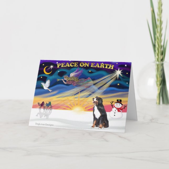 XmasSonnenaufgang-Bernener Berghund 3 Feiertagskarte (Vorderseite)