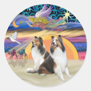 XmasStar (R)-Zwei Shelties Runder Aufkleber