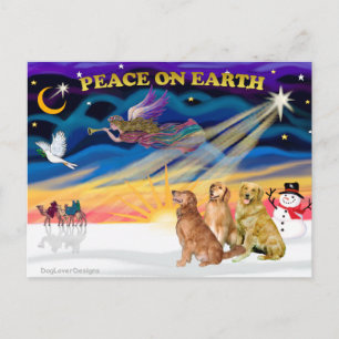 XmasSunrise-Drei Golden Retriever Feiertagspostkarte