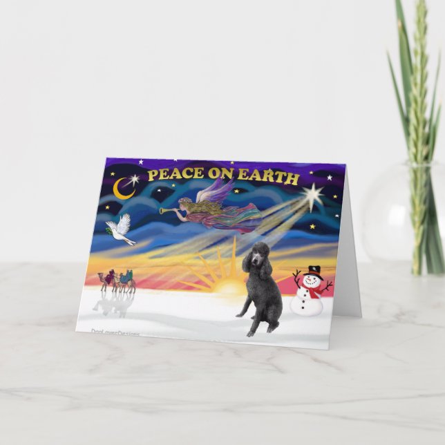 XmasSunrise-Schwarz-Standard-Poodle Feiertagskarte (Vorderseite)