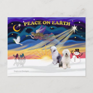XmasSunrise-Zwei-Alte Englische Schafhund Feiertagspostkarte