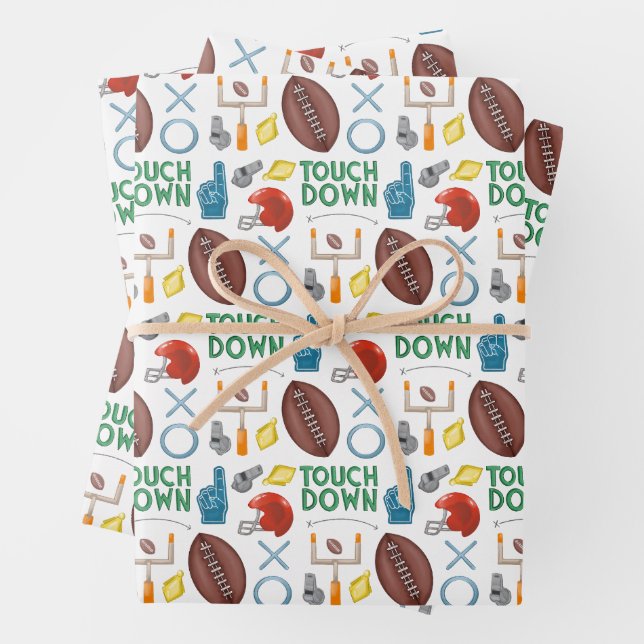 XO Fußballsaison Touchdown First Down Tailgate Geschenkpapier Set (Beispiel)
