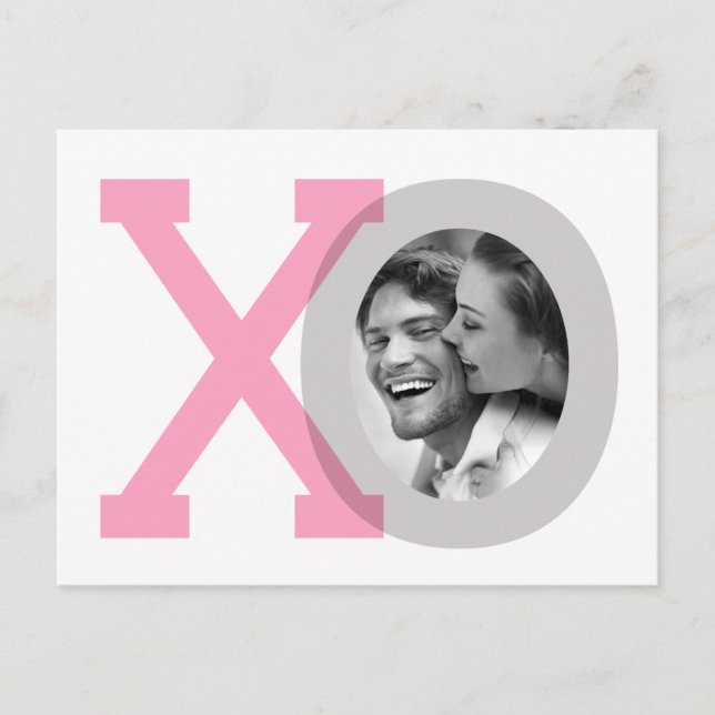 XO Gray Pink Hochzeitsstimme Rett Date Foto Postka Ankündigungspostkarte (Vorderseite)