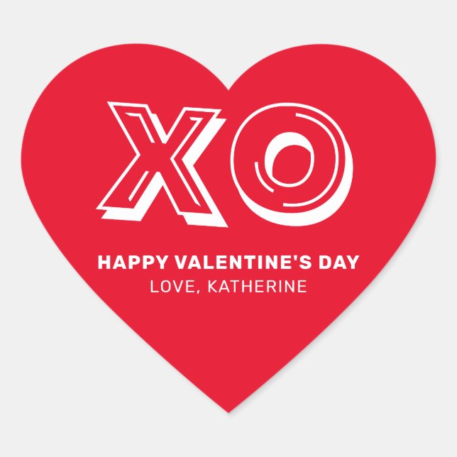 XO Happy valentine's Day Red modernen Brauch niedl Herz-Aufkleber (Vorderseite)