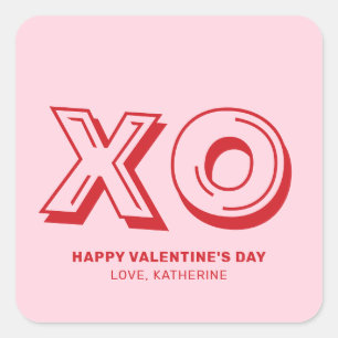 XO Happy valentine's Day rosa modernen Brauch Quadratischer Aufkleber
