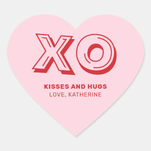 XO küss und umarmt rosa, moderne, benutzerdefinier Herz-Aufkleber