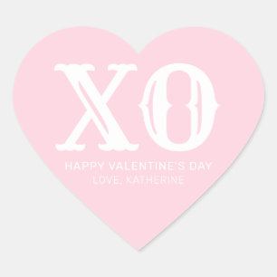 XO niedlicher Valentinstag in rosa und weiß Herz-Aufkleber