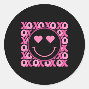 Xo Pink Smile Face Herz Augen Groovy Herz Valenti Runder Aufkleber