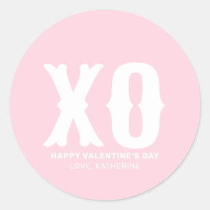 XO rosa Moderne niedliche Typografie Valentinstag Runder Aufkleber