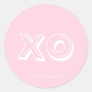 XO rosa, moderne Typografie personalisiert Runder Aufkleber