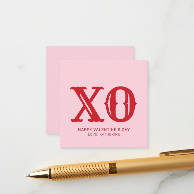 XO rosa und rote Typografie niedlicher Valentinsta Begleitkarte (Vorderseite/Rückseite Beispiel)
